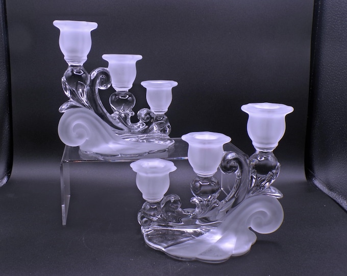 Elegant Era Glass 3-light Candlesticks, Cambridge Glass Company, Alpine #3400/1338, Frosted and Clear 1940 -1949