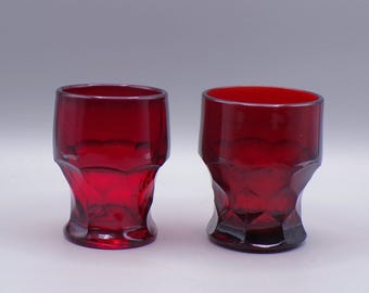 Vintage Glass Juice Tumblers, Vikin Glass Company, Georgian, Ruby, 1940 -1988