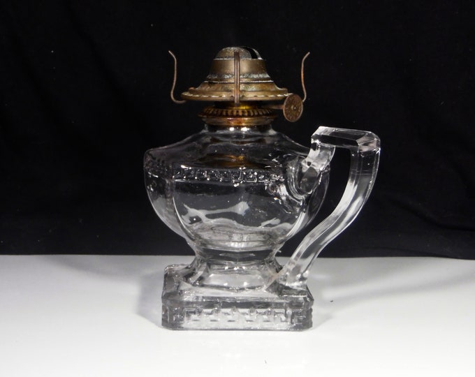 Early American Pressed Glass Oil Lamp, United States Glass Company, U S Glass #9945 (OMN) AKA Sheraton, 1913
