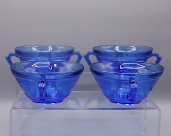 Depression Glass Cream Soup Bowl Hazel - Atlas Glass Company, Moderntone, Ritz Blue, 1934 - 1942
