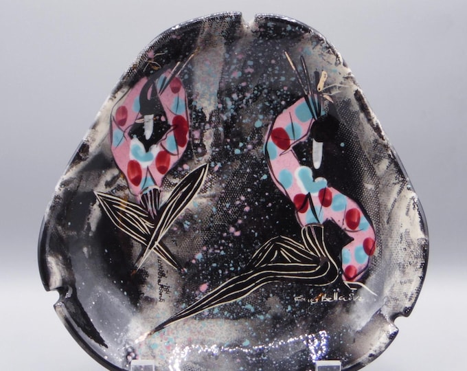 California Art Pottery Ashtray (Cigar) Marc Bellaire, California, Shape B45-9, Mardi Gras, 1950s