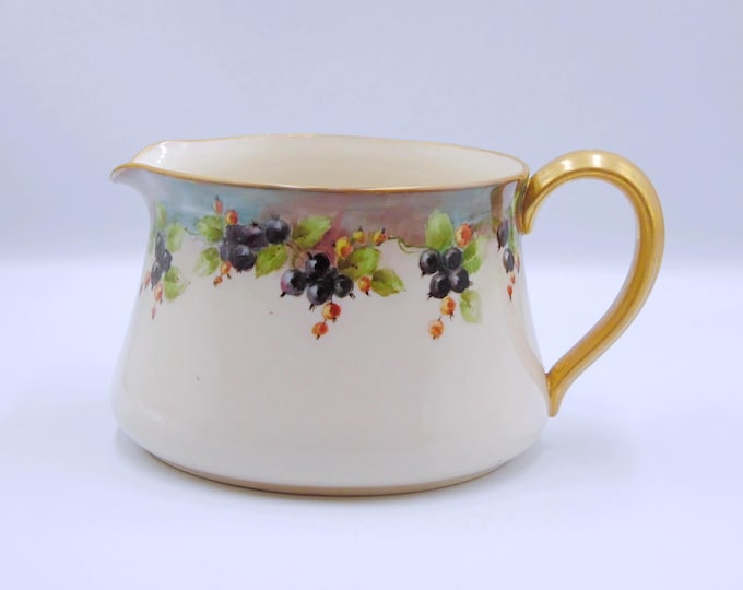 Porcelain American Belleek Cider Pitcher, Lenox Porcelain, Hand Painted Grapes, 1889-1906