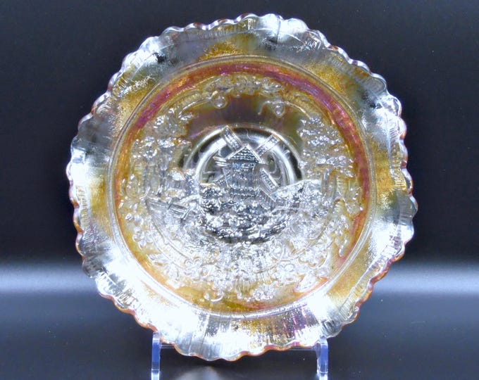 Carnival Glass Bowl: Imperial Glass Company Windmill, Marigold, 1915-1923