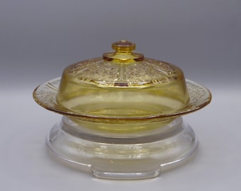 Depression Glass Butter Dish, Federal Glass Company, Sharon, Topaz Golden Glow (Amber) 1935 - 1939