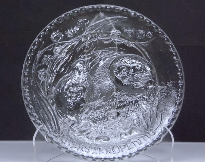 Embossed Easter Pressed Glass Plate: Mother Goose, c 1902