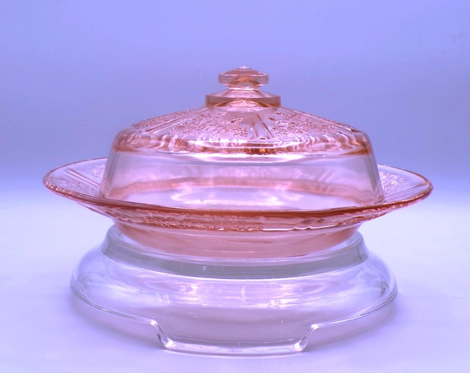 Depression Glass Butter Dish, Federal Glass Company, Sharon, Pink, 1935 - 1939
