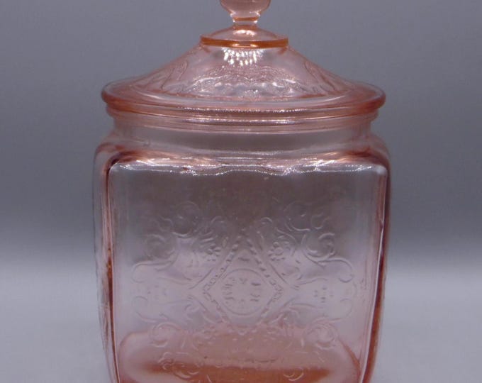 Depression Glass Cookie Jar, Federal Glass Company, Madrid, Pink 1932 - 1939