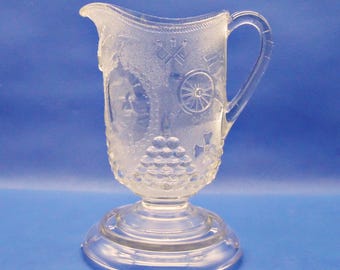 EAPG Water Pitcher, Beatty-Brady Glass Comp; Dewey Water Set (OMN) c 1898