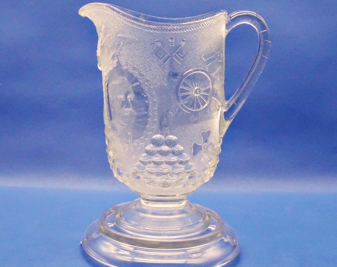 EAPG Water Pitcher, Beatty-Brady Glass Comp; Dewey Water Set (OMN) c 1898