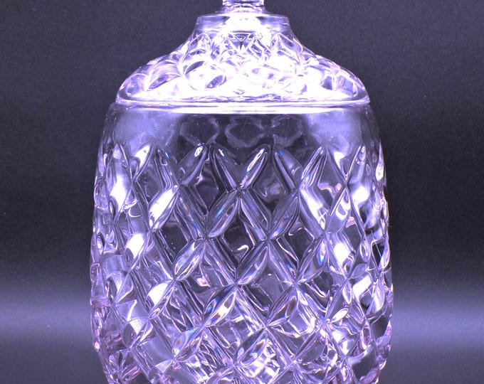 Early American Pressed Glass Cracker/Biscuit Jar, Gillinder & Sons, Inc, #420; Westmoreland (OMN) aka Spectre Block (Millard II); Intro 1890