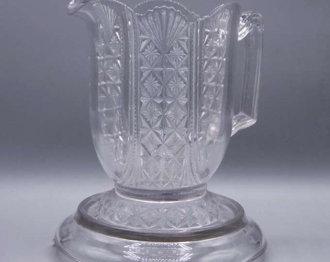 Early American Pressed Glass Milk Pitcher, Richards and Hartley Glass Co, RH #900 (OMN) aka Daisy and Button with Oval Panels; Hartley; 1887