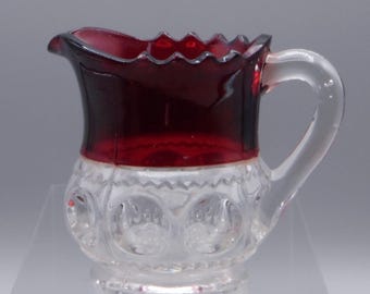 Early American Pressed Glass Creamer, Individual, Adams And Company, XLCR (OMN) a/k/a Excelsior; Kings Crown; Kings Crown Thumbprint 1891