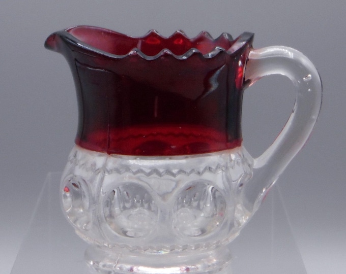 Early American Pressed Glass Creamer, Individual, Adams And Company, XLCR (OMN) a/k/a Excelsior; Kings Crown; Kings Crown Thumbprint 1891