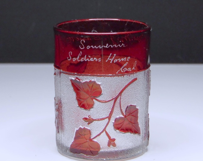 Early American Pressed Glass Tumbler: Ruby Stained Souvenir
