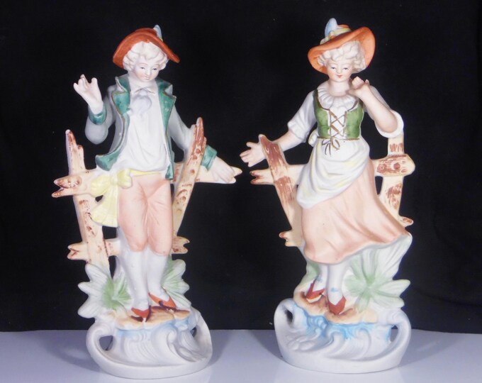 Bisque Porcelain Figures, Unknown Maker, Occupied Japan Era, German Inspired Boy And Girl, 1945 - 1952
