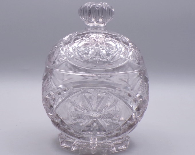 Early American Pressed Glass Covered Sugar Bowl, United States Glass Co., #15097, Western Star (OMN) aka Georgia Belle, introduced 1906