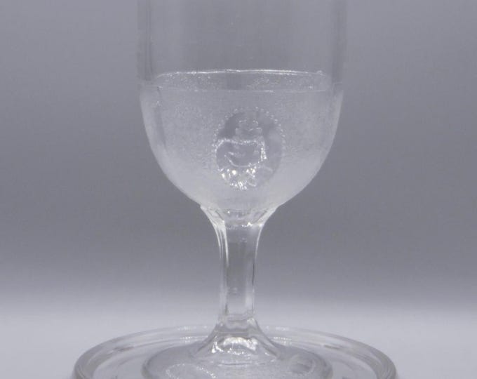 Early American Pressed Glass Water Goblet, Adams and Company' Medallion (OMN) aka Beaded Acorn Medallion' c 1872