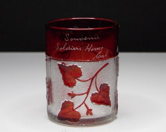 Early American Pressed Glass Tumbler, Souvenir; Co-Operative Flint Glass Co Ltd; Forest (OMN) aka Ivy in the Snow ca 1894