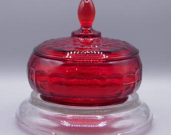 Vintage/Mid-Century Modern Glass Candy Dish, Viking Glass Company, Georgian, Ruby Red, 1950s/60s