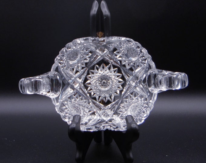 American Brilliant Period Cut Glass Nappy, Two Handled, Unknown Maker And Pattern ca 1905 - 1910