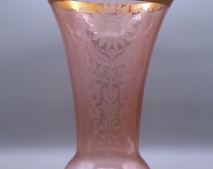 Paden City Glass Vase: 1920s Pink Rambler Rose Etch, Shape #184