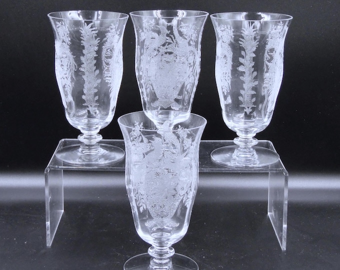 Elegant Era Glass Tumbler, Tiffin Glass Company, Stem #17358; Persian Pheasant Etch, Optic, 1920s