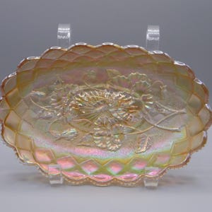 Carnival Glass Pickle Dish, Imperial Glass Company, Pansy, 1911 - 1918