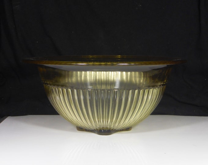 Depression Glass Mixing Bowl, Federal Glass Company, Ribbed Lower Panel, Golden Glow, 1930s