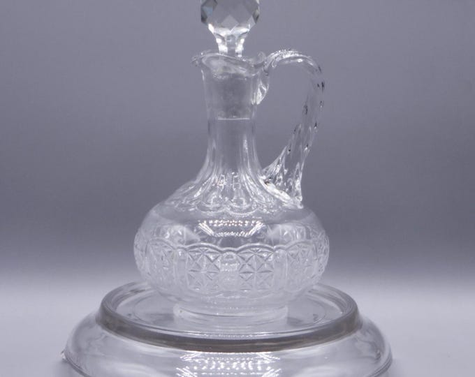 Early American Pressed Glass Cruet, Adams And Company, Cottage (OMN) AKA Dinner Bell; Fine Cut Band; 1887