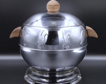 Chrome Plated Aluminum Ice Bucket: West Bend Aluminum Comp, Penguin Hot/Cold Server, 1950s