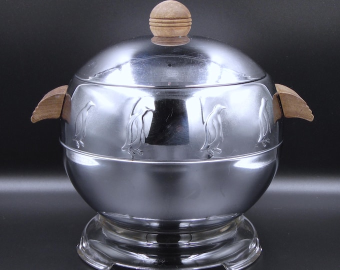 Chrome Plated Aluminum Ice Bucket: West Bend Aluminum Comp, Penguin Hot/Cold Server, 1950s