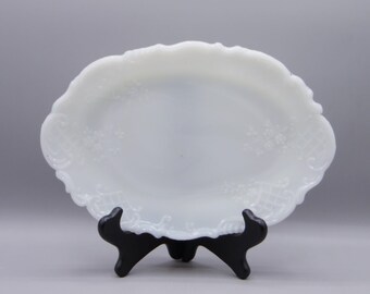 Early American Opaque Glass Brush Comb Tray: Crosshatch Floral Pattern