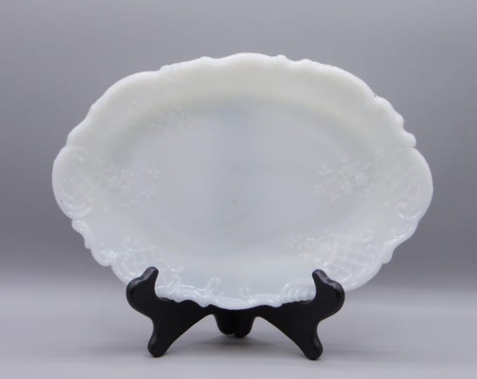 Early American Pressed Glass/Opaque Glass Brush/Comb Tray, Unknown Maker, Crosshatch Comb and Brush Tray (aka) c 1900