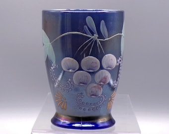 Carnival Glass Tumbler, H Northwood Company, Enameled Ground Cherries, 1910 - 1916