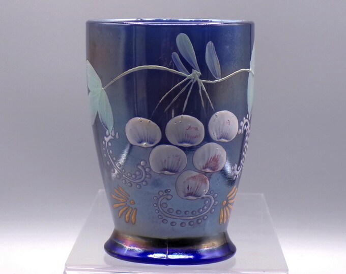 Carnival Glass Tumbler, H Northwood Company, Enameled Ground Cherries, 1910 - 1916