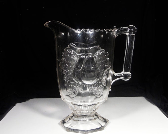Early American Pressed Glass Pitcher; Adams And Companh; Gipsy (OMN) AKA Baltimore Pear; c 1890