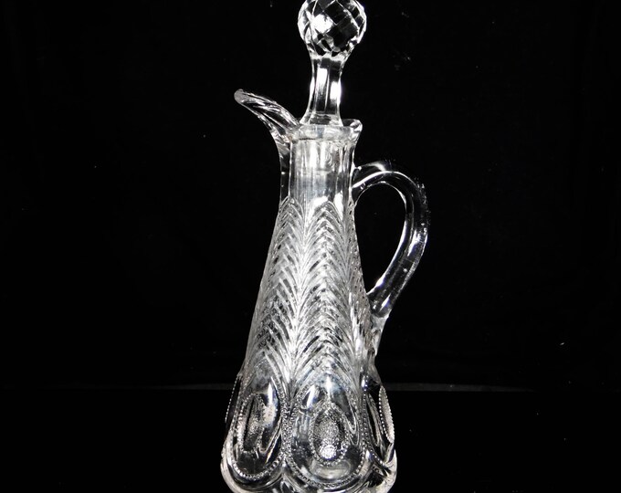 Early American Pressed Glass Cruet, United States Glass Company, U S Glass #15076; Georgia (OMN) aka Peacock Eye; Peacock Feather; 1902