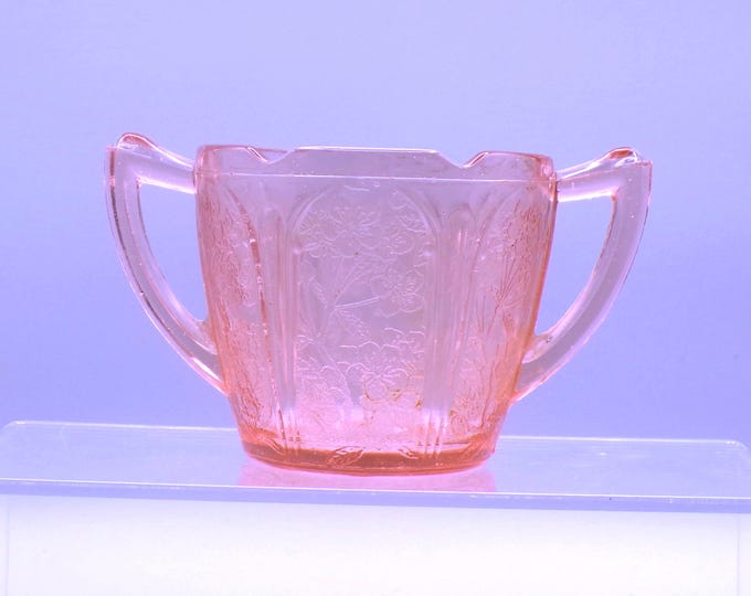 Depression Glass Sugar Bowl (Missing Lid), Jeannette Glass Company, Cherry Blossom, Pink, 1930 - 1939