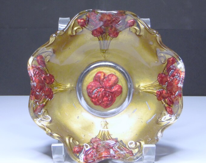 Goofus Glass Nappy; Lancaster Glass Company (?); Iris (?) 1910 - 1920