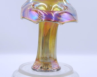 Carnival Glass Jack-in-the-Pulpit Vase, Imperial Glass Company, Curled Rib, Smoke, c1910