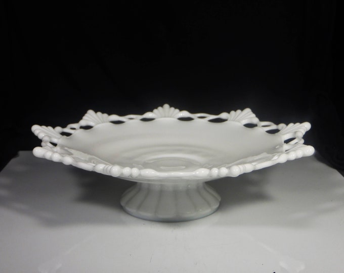 Vintage Glass/Milk Glass Low Footed Cupped Bowl, Westmoreland Glass Company; Ring And Petal #1875, 1960s