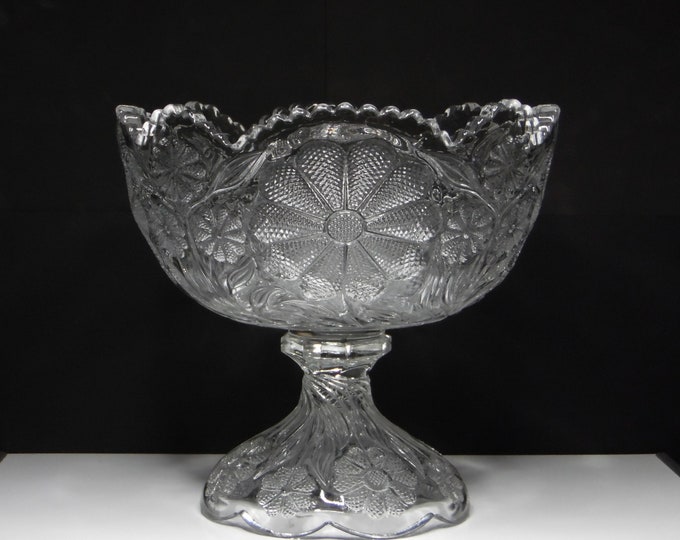 Early American Pressed Glass Compote, Large; United States Glass Company; U S Glass #15133; Sunflower (OMN) AKA Intaglio Daisy; 1911