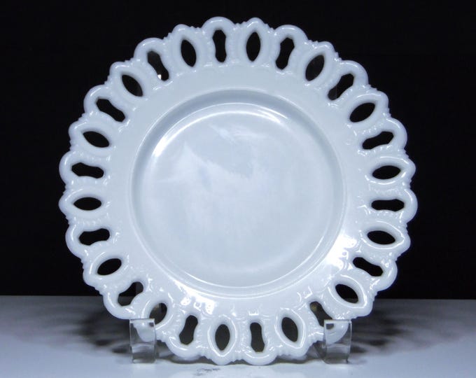Antique Milk Glass Plate: Canton Glass Company Open Work, 1890s