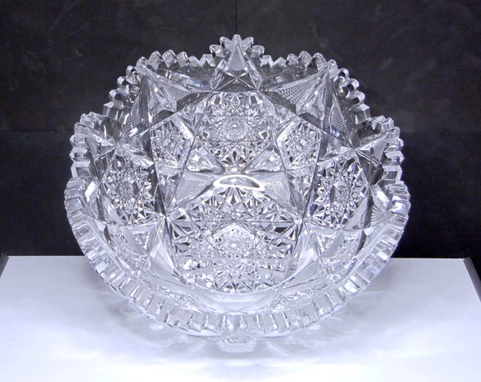 American Brilliant Period Cut Glass Bowl, Libbey Glass Company, Colonna, c 1901