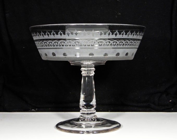 Early American Pressed Glass Compote, Hobbs, Brockunier And Company, Hobbs Brockunier #77 (OMN), Conventional Band Etch c 1880s