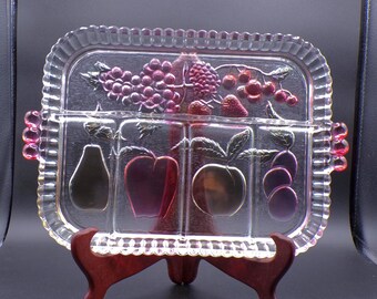 Vintage Glass 5 Part Relish Dish, Indiana Glass Company, Rainbow Mist, 1970s