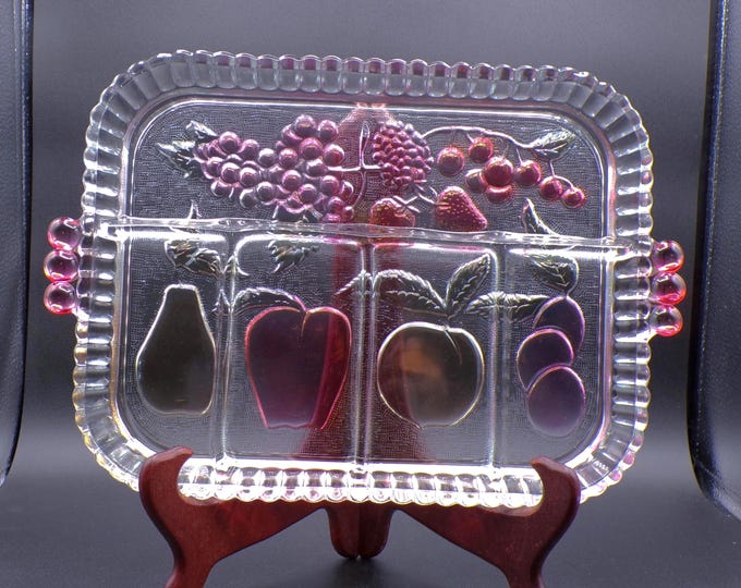 Vintage Glass 5 Part Relish Dish, Indiana Glass Company, Rainbow Mist, 1970s