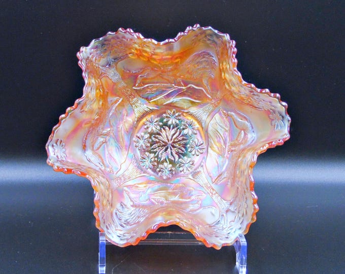 Carnival Glass Bowl Fenton Art Glass Co: Lions, Marigold, 1916-1917