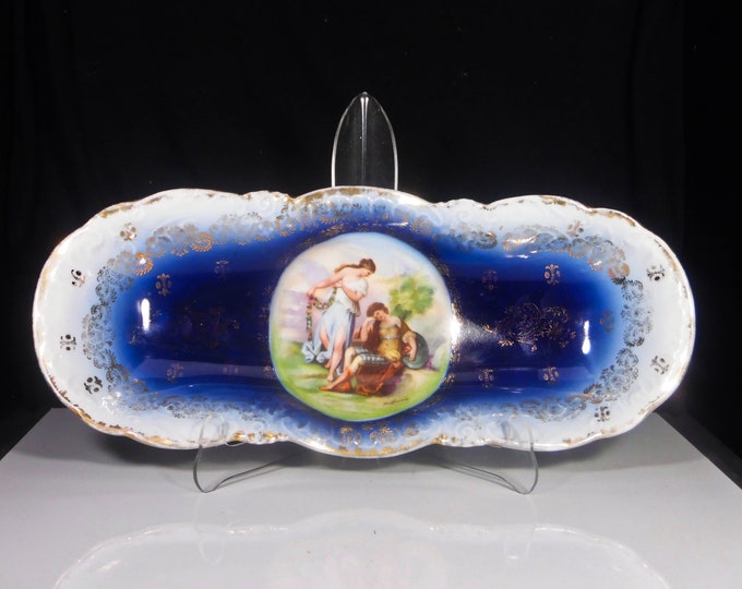 Porcelain Celery Dish, Victoria Porcelain Carlsbad, Austria, Medallion Transfer By Angelica Kauffman, Rinaldo And Armida 1898 - 1918
