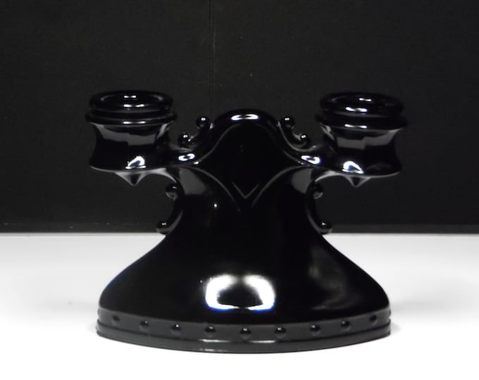 Elegant Era Glass Candlestick (Double) L E Smith Glass Company, Line #600, Mt Pleasant, Ebony 1920s - 1934